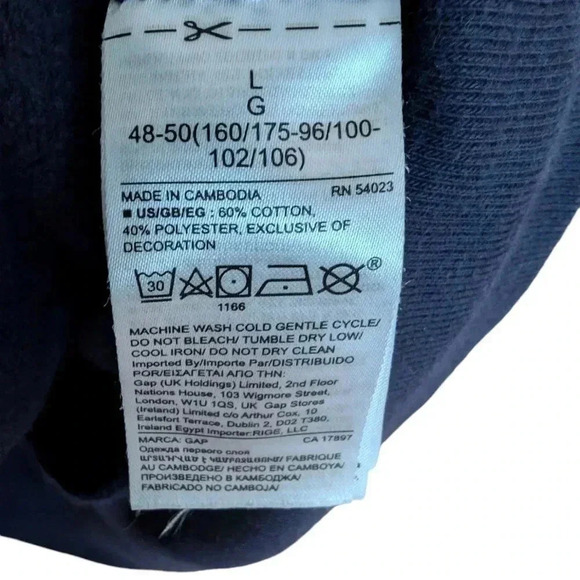 Women's Gap Sweatshirt Navy Blue With Flower Printed SZ L Cotton Casual - Picture 5 of 5